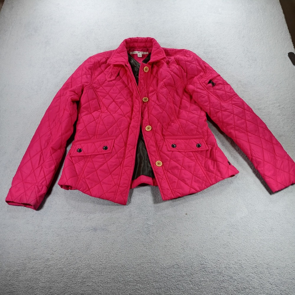 Tommy Hilfiger Womens Quilted Jacket Pink Small Diamond Quilt Button Up